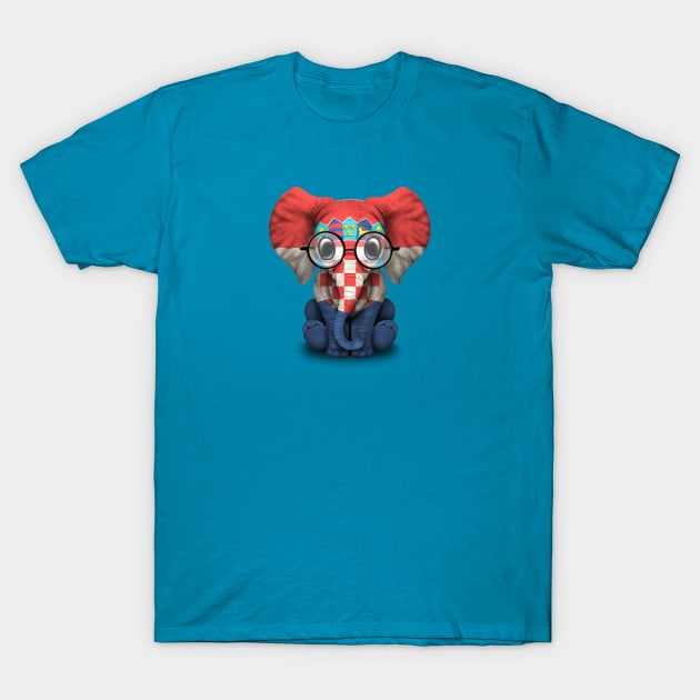 Baby Elephant with Glasses and Croatian Flag T-Shirt by jeffbartels